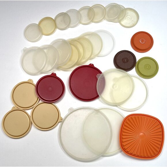 VTG Lot 30 Various TUPPERWARE LIDS 3"-8" Condition & Size Varies - Picture 2 of 3